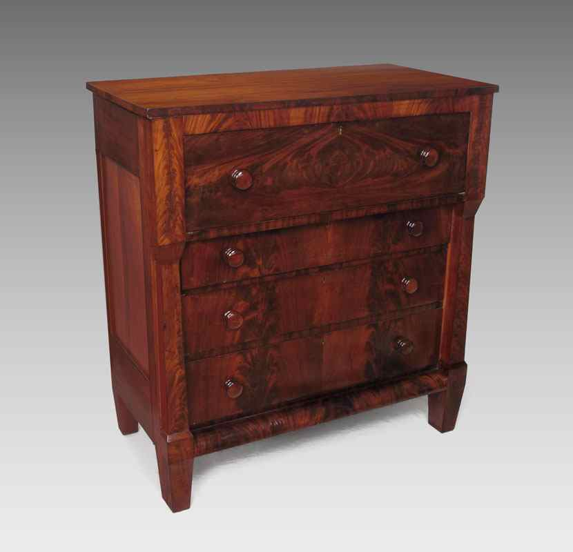 AMERICAN EMPIRE 4 DRAWER DRESSER Flame grain mahogany veneer top