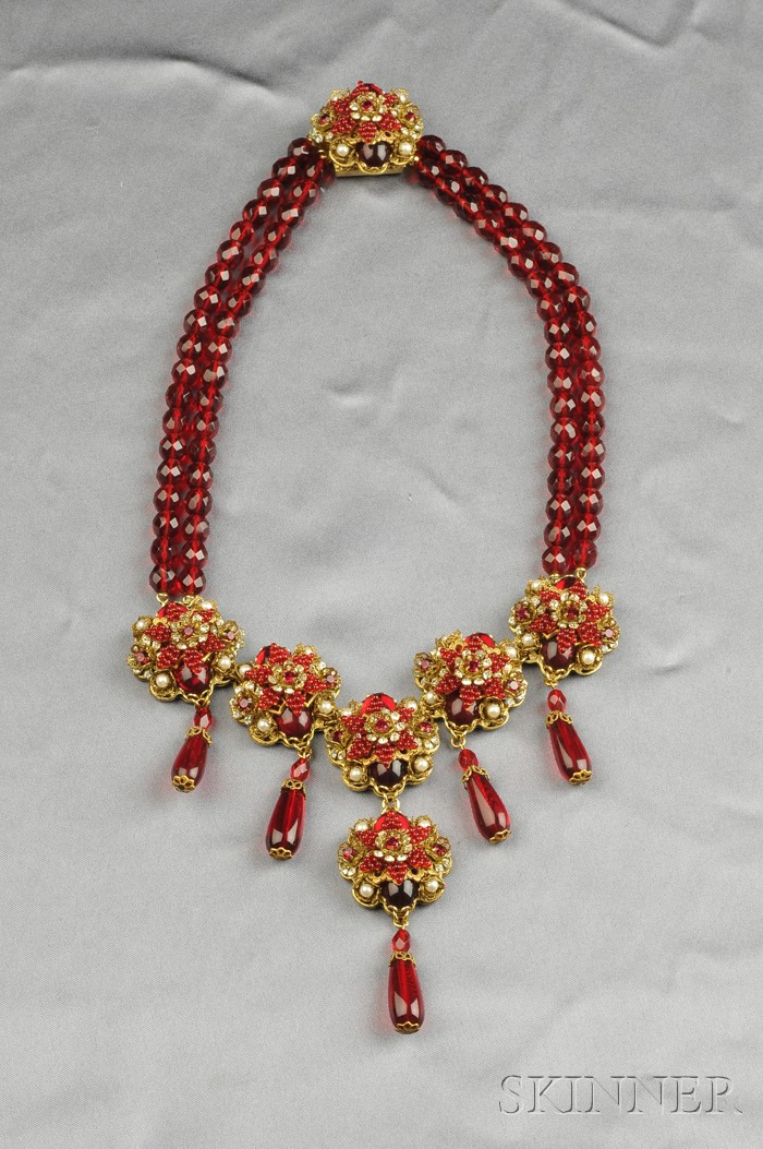 Gilded Metal and Colored Glass Bead Necklace Stanley Hagler designed