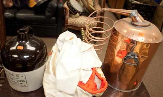 Copper distillery brown and white stoneware jug of Baltimore origin