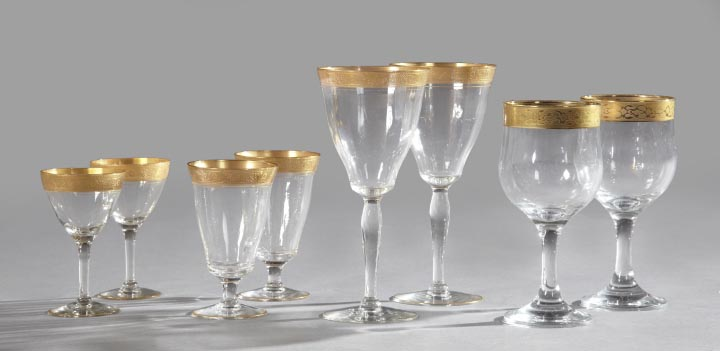 Thirty Two Piece American Chased Gold Band Partial Stemware Service