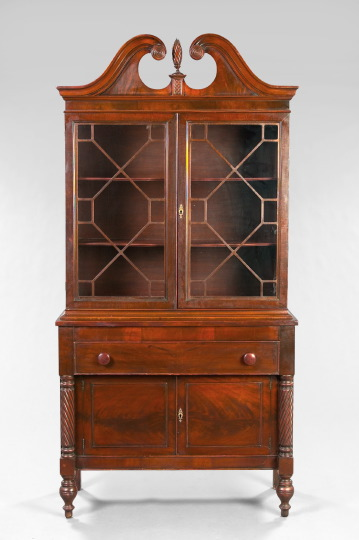 American Colonial Revival Mahogany Bonnet Top Vitrine ca 1900 the