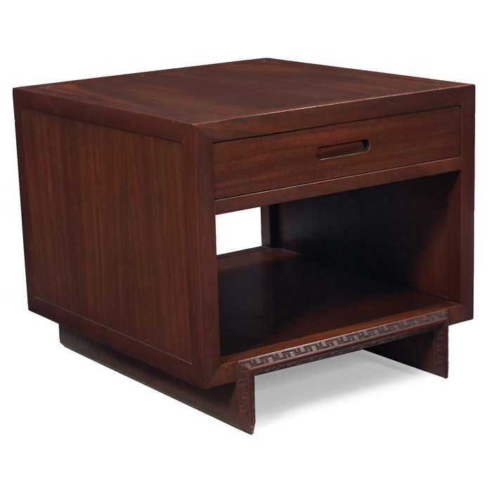Frank Lloyd Wright side table manufactured by Heritage Henredon paneled