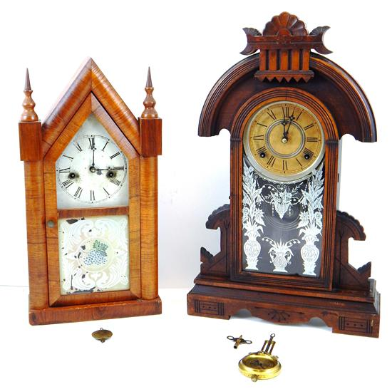 CLOCKS two pieces Waterbury Clock Co mantle clock 19th C