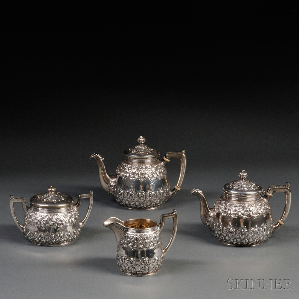 Four piece Durgin Sterling Silver Tea and Coffee Service Concord