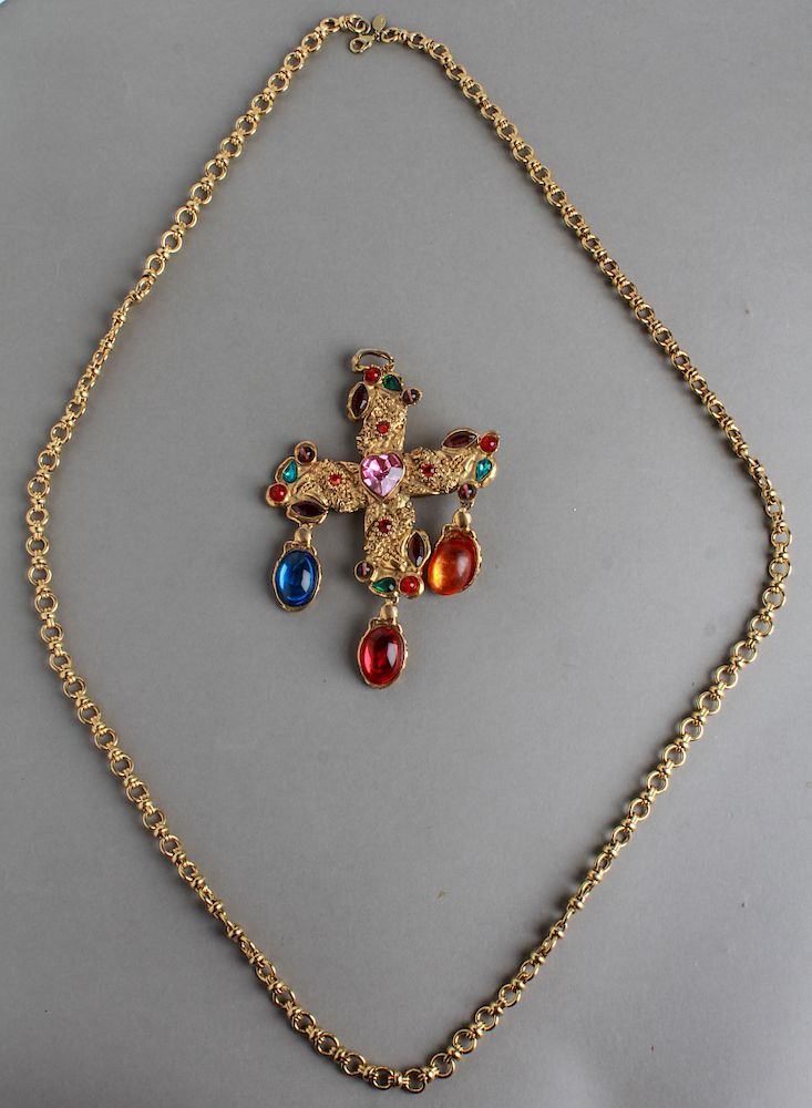 Lacroix Cross Brooch Pendant Visconti Necklace 2 Christian Lacroix gilded