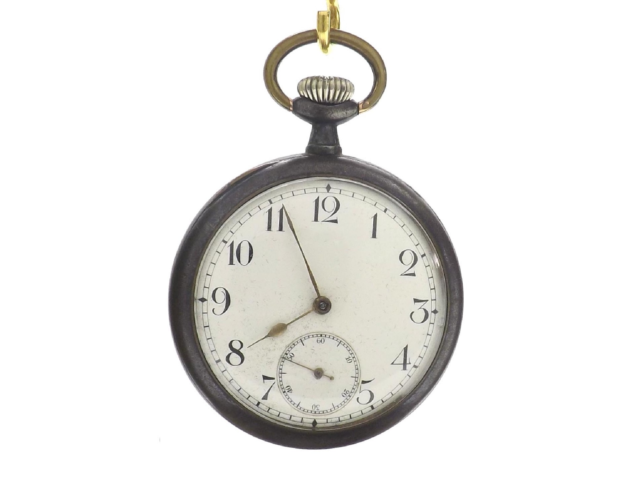 Omega gunmetal lever pocket watch the gilt movement jewelled to