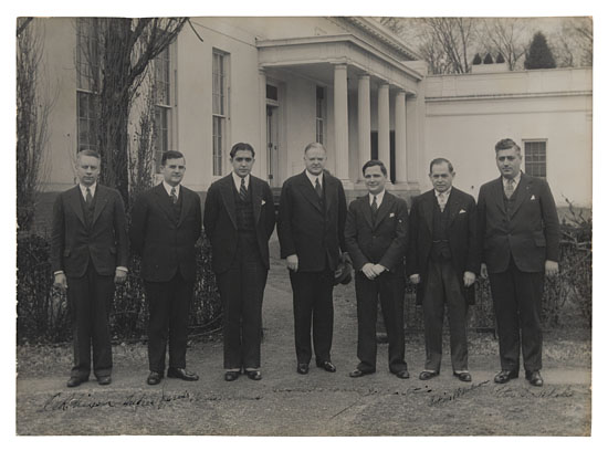 HOOVER HERBERT Photograph Signed as President group portrait by C