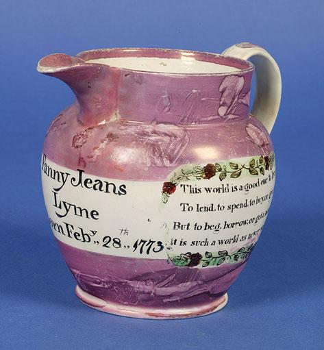 LOCAL A LUSTRE MOTTO JUG of shouldered ovoid form with