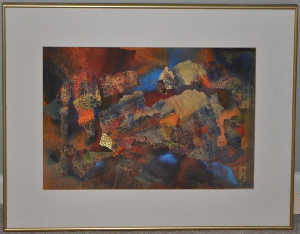 Birgitta Lapides Abstract Mixed Media Panel Swedish 20th c framed