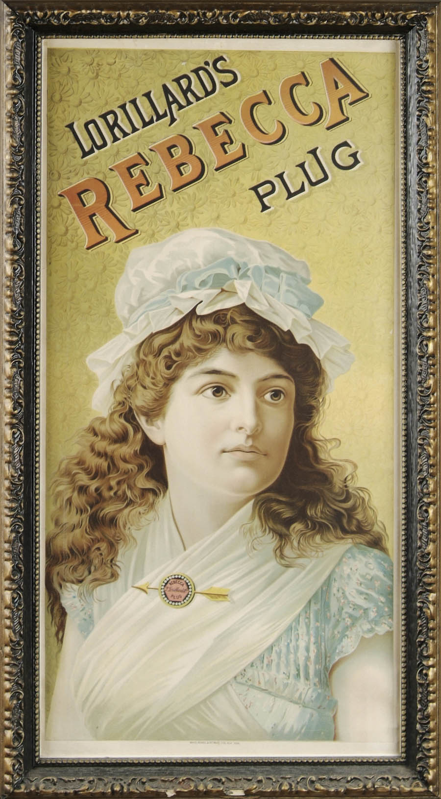 LORILLARD S REBECCA TOBACCO LITHOGRAPH Early roll down paper sign