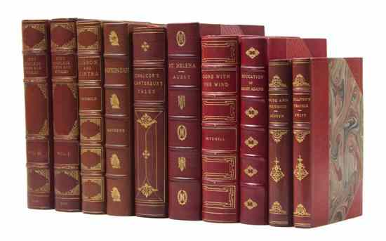 BINDINGS A group of 10 volumes bound in red toned