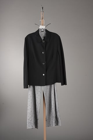 Escada 2 piece black wool silk blend slacks suit with