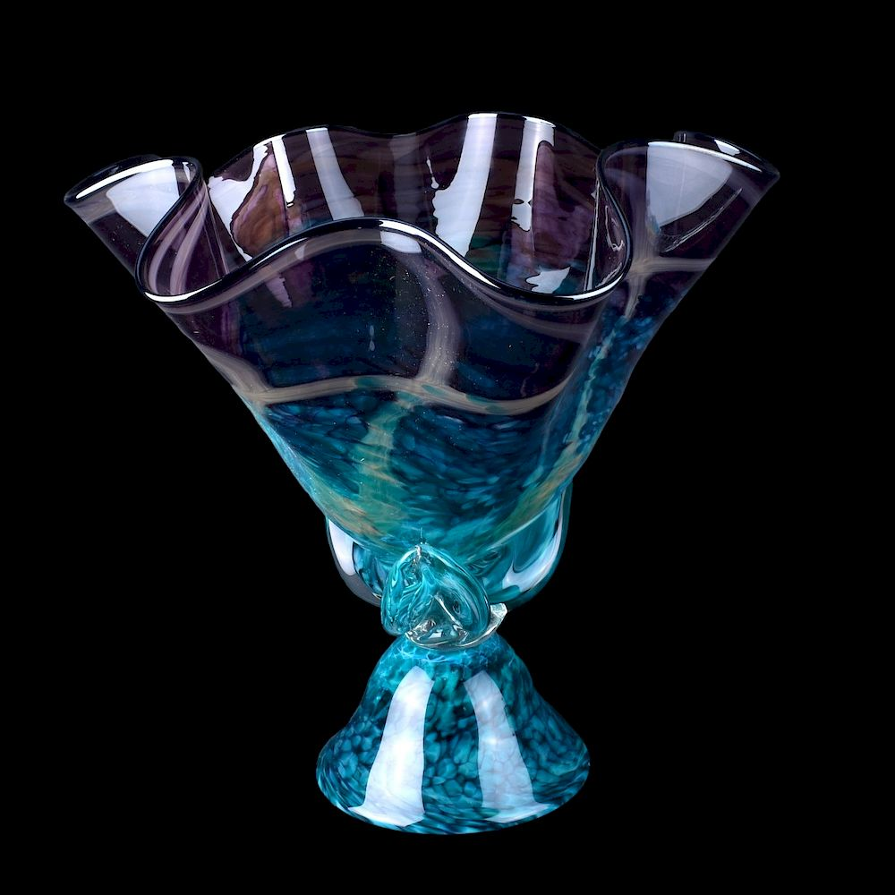 Art Glass Bowl Large Contemporary Chihuly Style Art Glass Bowl