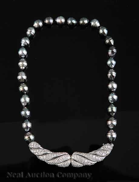 A Cultured Pearl and Diamond Collar Necklace designed with a