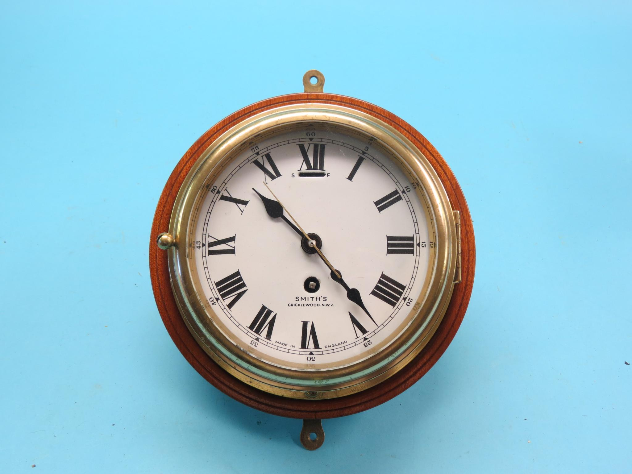 A Smith s ship s clock 6in enamel dial with