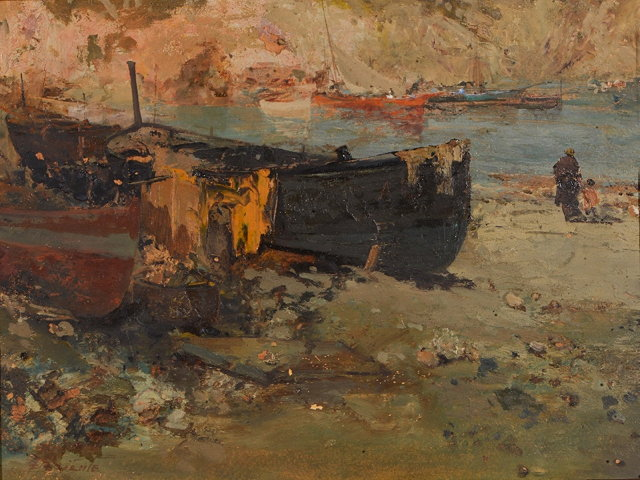 EZELINO BRIANTE 1901 1971 Boats in the harbour and fisherman