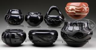 GROUP OF SEVEN SANTA CLARA POTTERY VESSELS Lot consists of