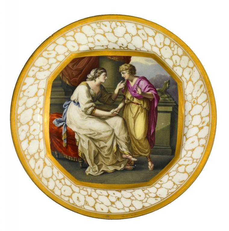 A FINE GRAINGER CABINET PLATE painted with an octagonal panel