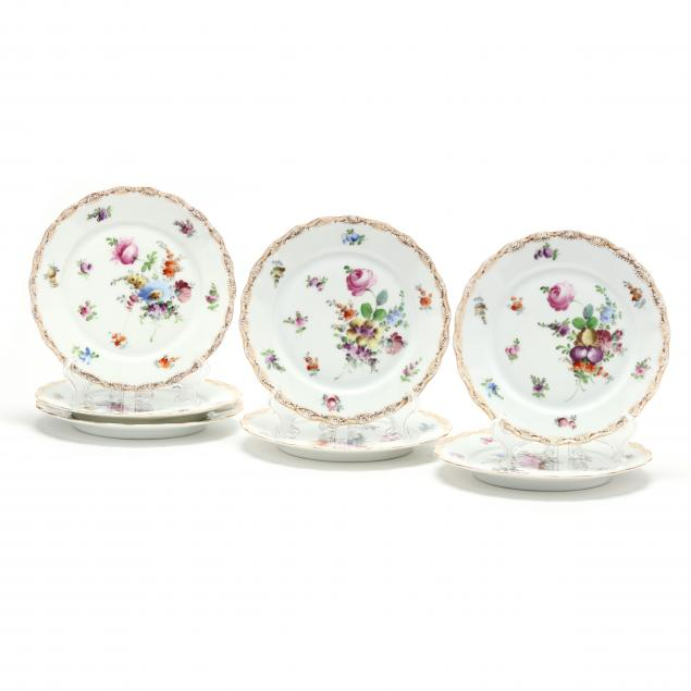 SEVEN DRESDEN PORCELAIN SIDE PLATES Late 19th early 20th century