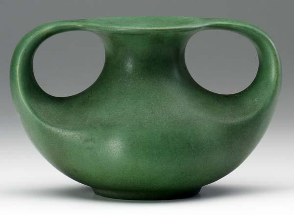 TECO Squat ovoid vase with two looping handles Stamped Teco