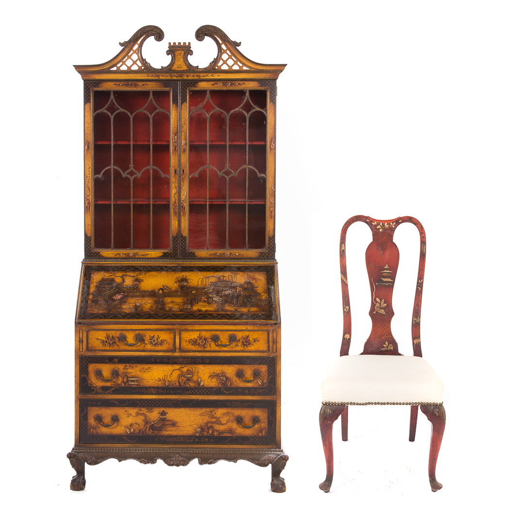 George III style chinoiserie secretary bookcase ca 1930 broken arch