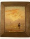 OIL ON CHAMFERED PANEL Morning Seascape with Bell Buoy by