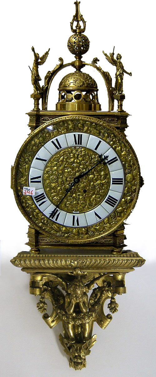 Important French bronze dore shelf clock and bracket the works