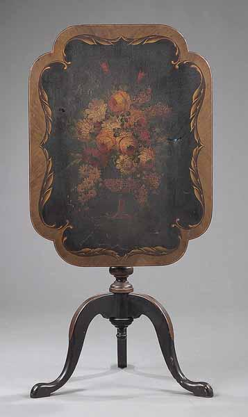 An Antique Federal Style Painted Tilt Top Table the scalloped