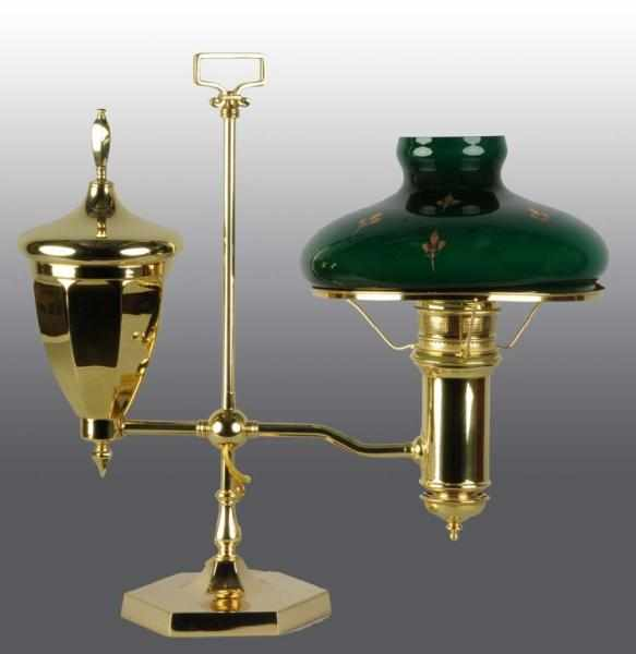 Polished Brass Student Lamp Description Circa 1900 With large kerosene