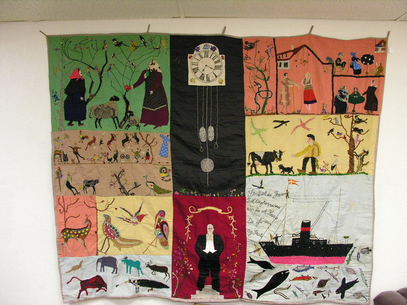 IMMIGRANT OR SHIP QUILT FOLK ART TAPESTRY hand stitched scenes