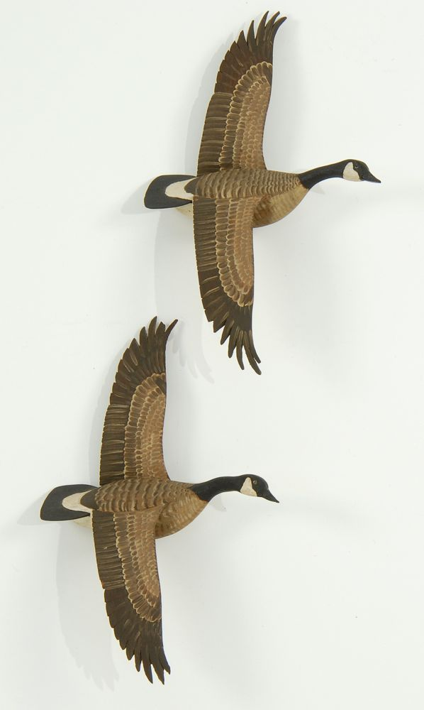 PAIR OF MINIATURE CANADA GEESE In flying form Signed A
