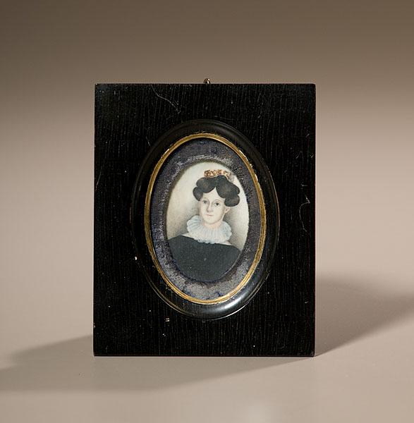 WATERCOLOR PORTRAIT MINIATURE ON IVORY OF LADY American ca 1830