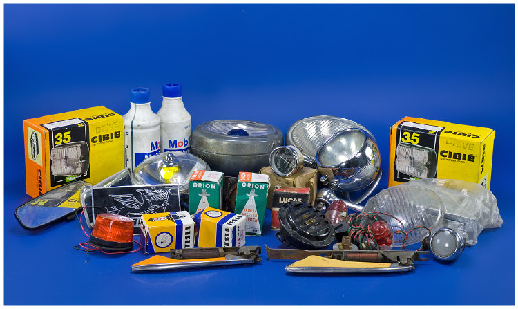 Box Containing A Quantity Of Old Car Parts And Accessories