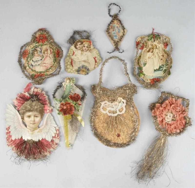 Lot of 8 Tinsel and Paper Christmas Ornaments Description Includes