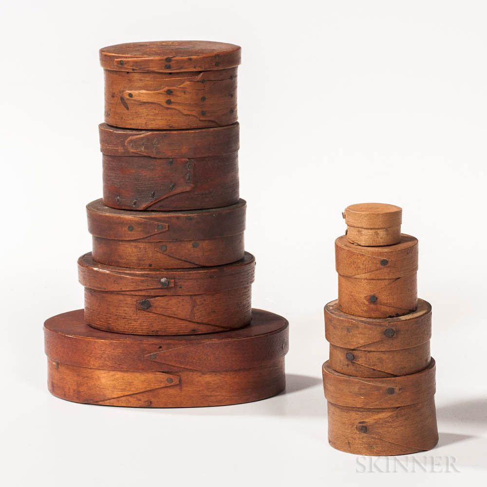 Nine Miniature Oval and Round Pantry Boxes Nine Miniature Oval