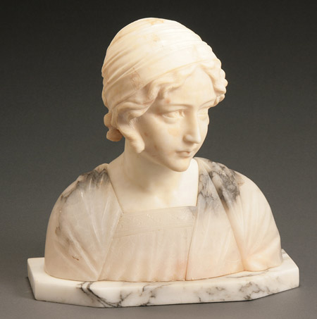 Italian Alabaster and Onyx Bust of Young Woman First Quarter