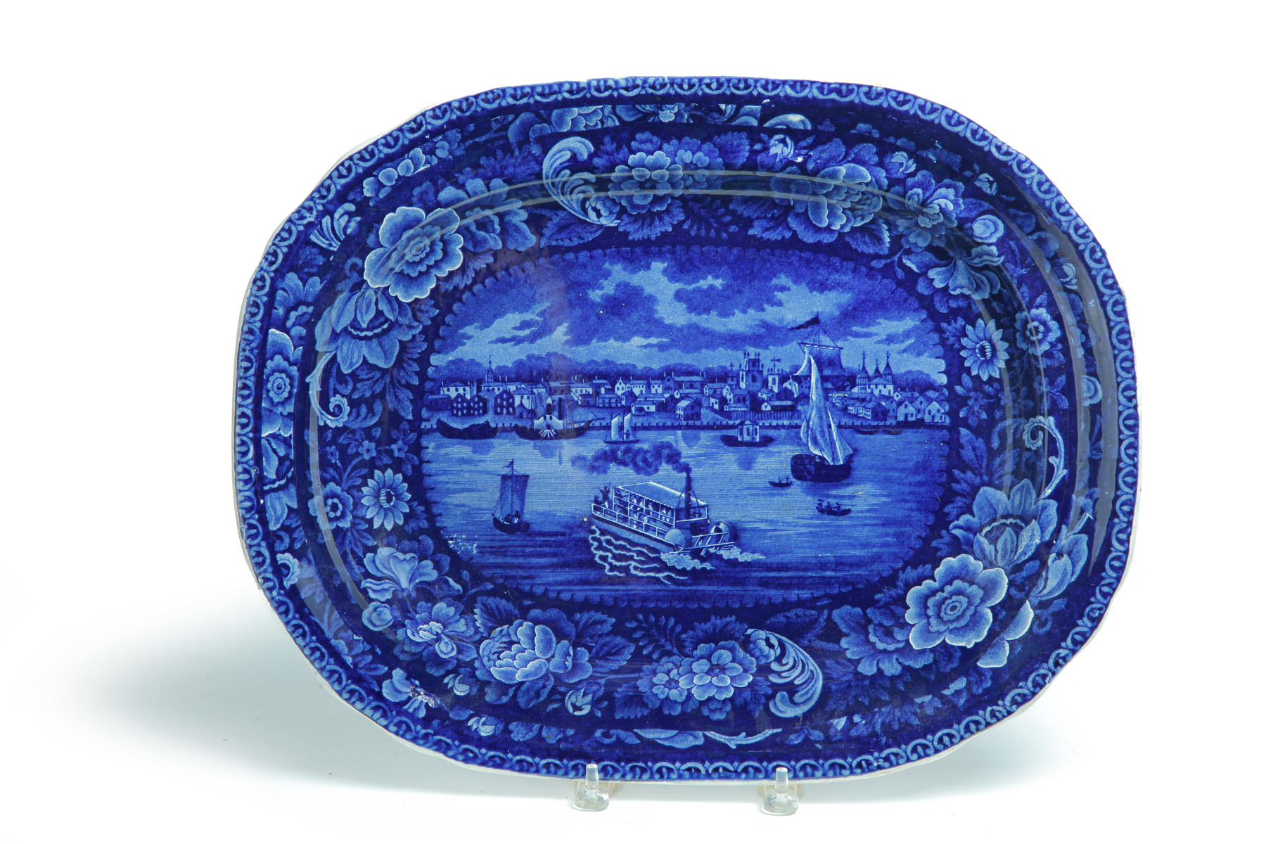 HISTORICAL BLUE STAFFORDSHIRE PLATTER England 2nd quarter 19th century Dark
