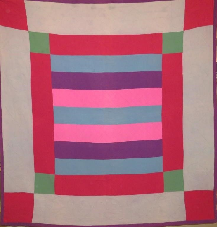 AMISH COMMUNITY BARS PATTERN QUILTca 1900 1950 piecework assembled large
