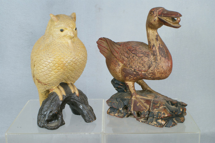 Chinese carved wood duck approx 10 h 19th c and