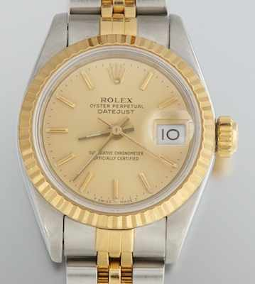 A Rolex Ladies Two Tone Oyster Perpetual Watch Box Stainless