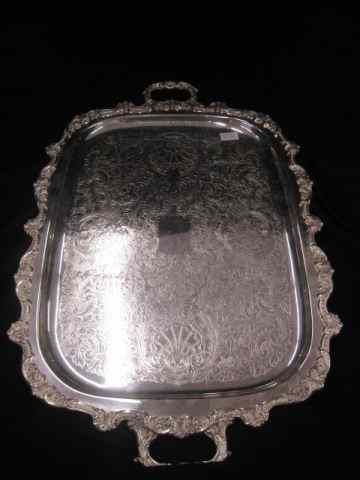 Silverplate Tray fancy floral handled 17 x 26 overall