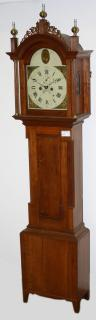 High style Country Hepplewhite cherry inlaid grandfather clock reeded quarter