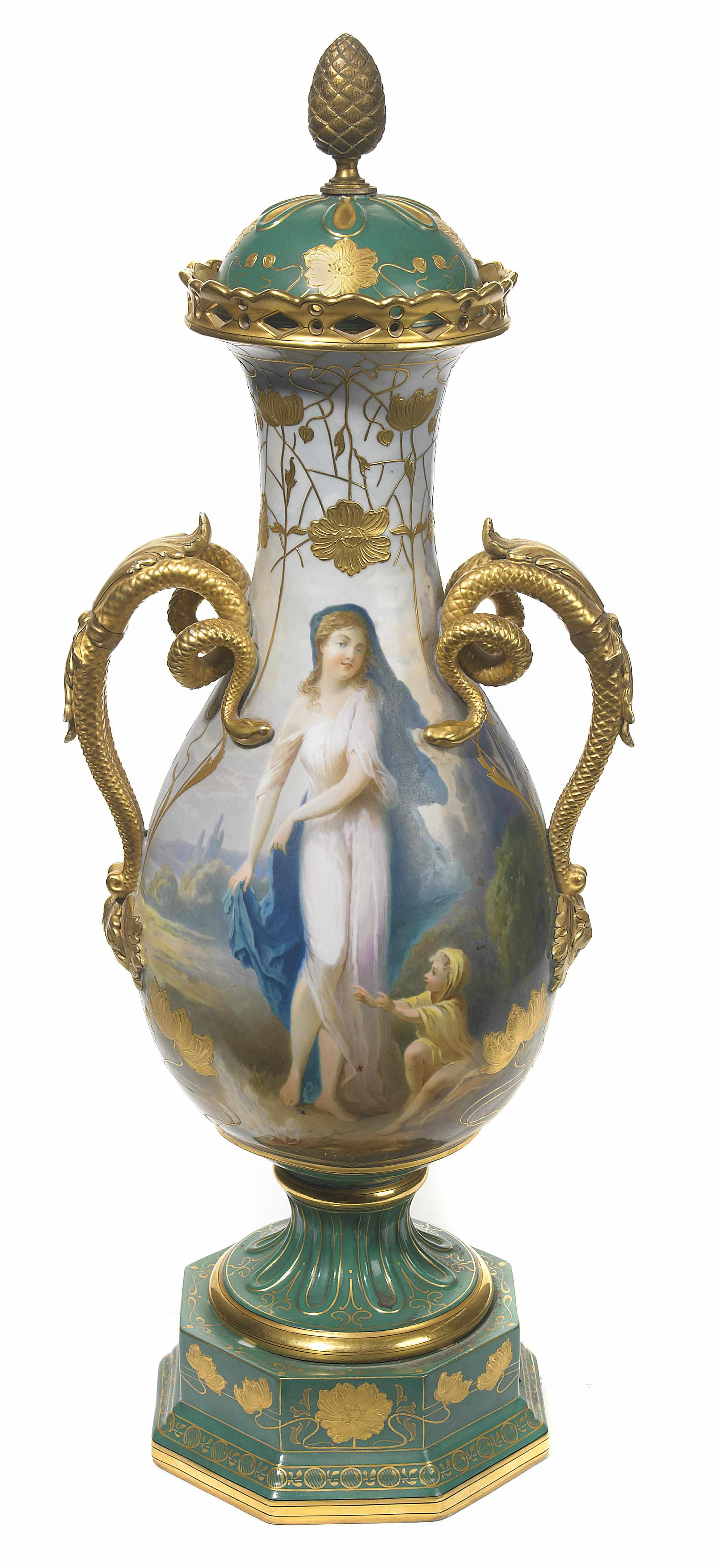 Property of various owners A Continental porcelain covered vase early
