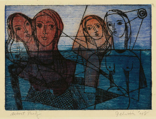FELRATH HINES 1913 1993 Sea Maidens Color etching 1948 127x175