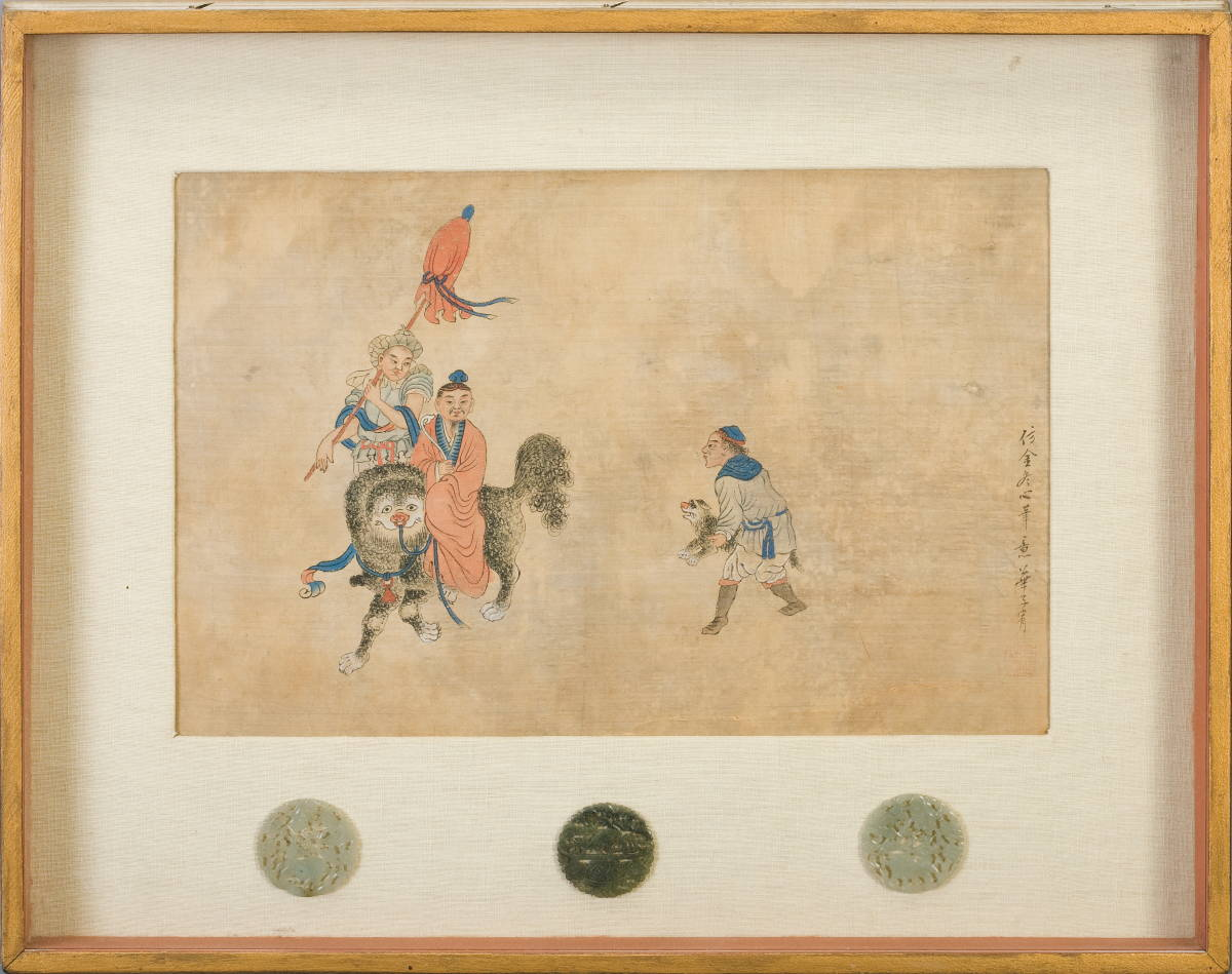 CHINESE WATERCOLOR ON SILK PAINTING OF A SAGE RIDING A