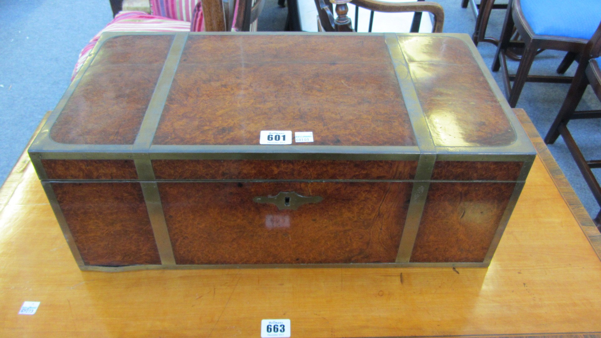 A 19th century Anglo Indian brass bound amboyna writing slope