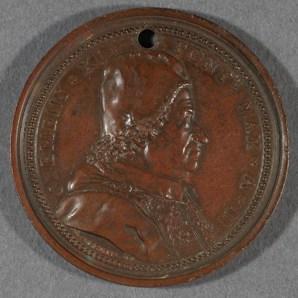 Pope Clemens XI Copper Medal c 1700 Obverse Clemens XI