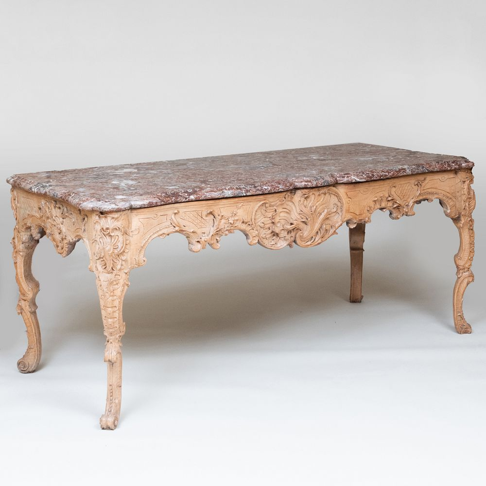 R gence Style Carved and Painted Oak Console Table Fitted