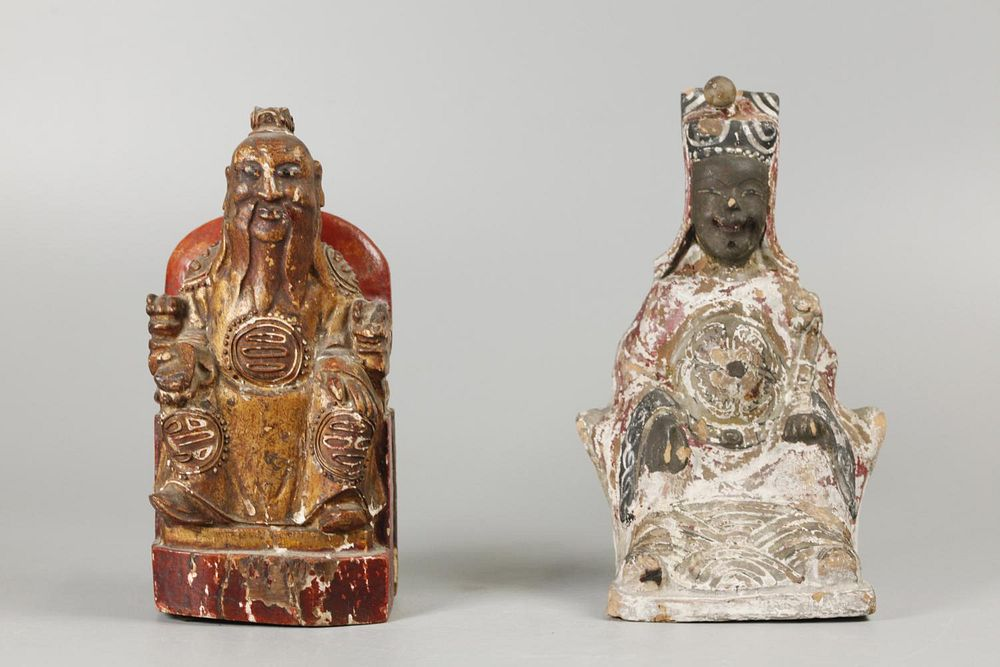 2 Chinese figures possibly 19th c wooden carving of an
