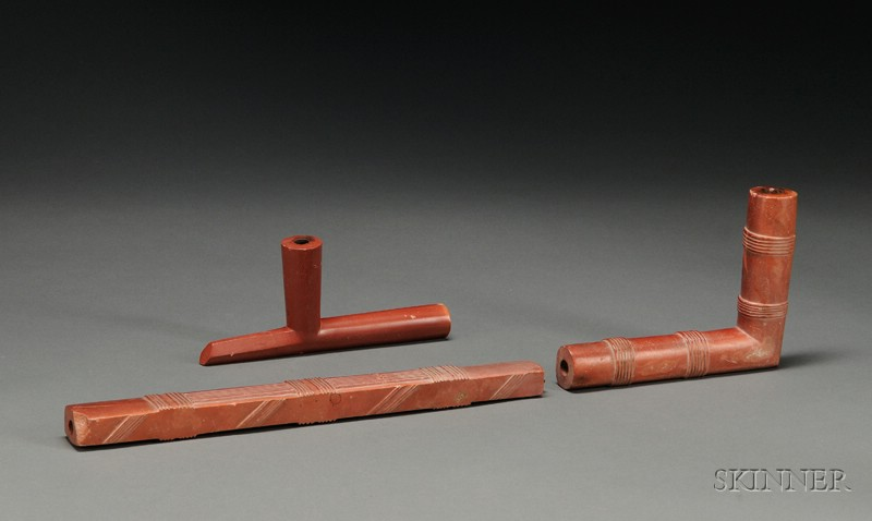 Plains Red Pipestone Pipe and Pipe Bowl c late 19th